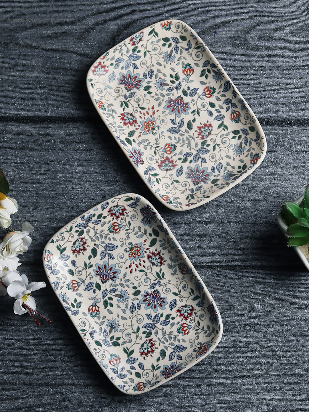 MIAH Decor Multicoloured Set Of 2 Handcrafted Ceramic Platters