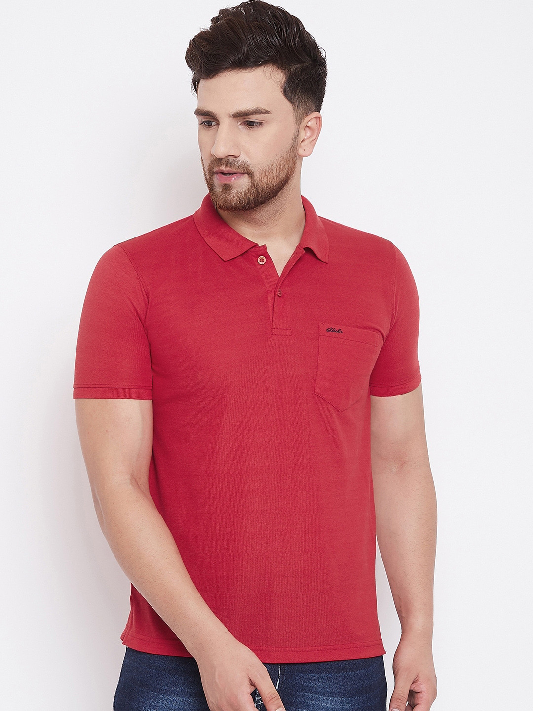 Adobe Men Red Solid Polo Collar T-shirt