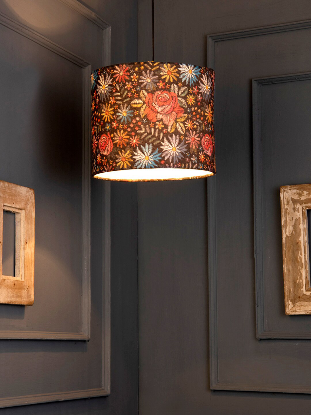 green girgit Brown & Red Floral Print Contemporary Hanging Light