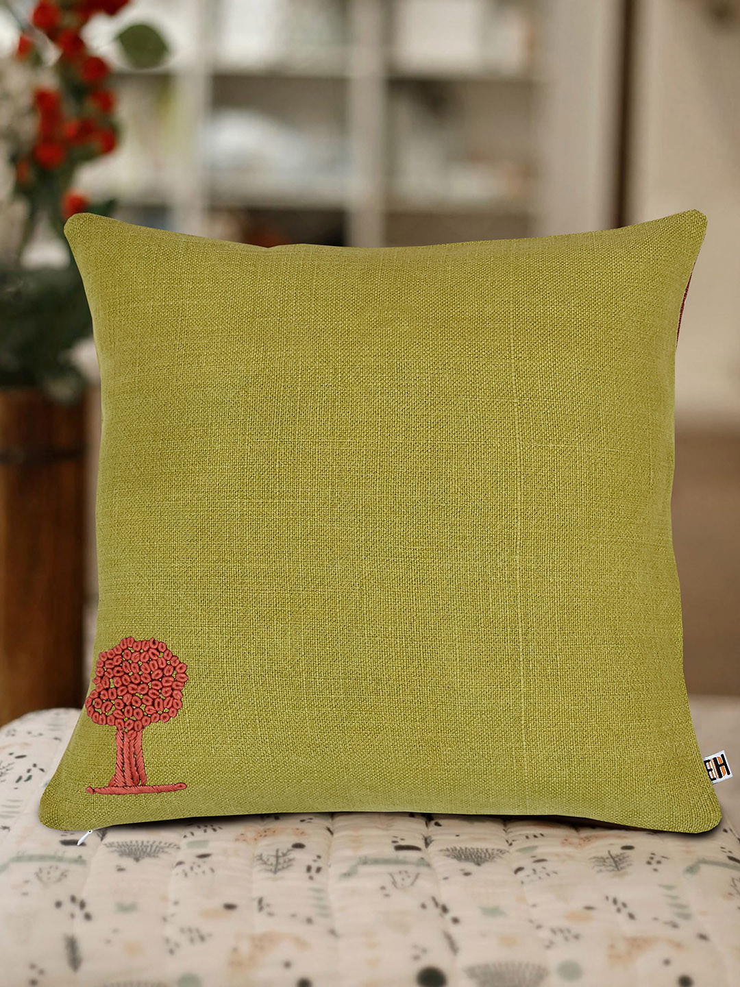 EverHOME Green & Brown Single Solid Square Cushion Covers