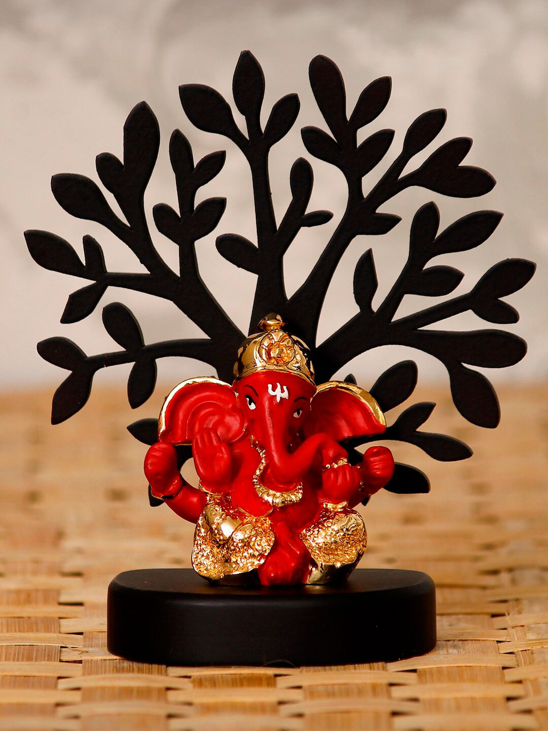 eCraftIndia Dhoti Ganesha with Tree Red Wood Natural Prayer Room Medium Showpiece - 5.1 Inches