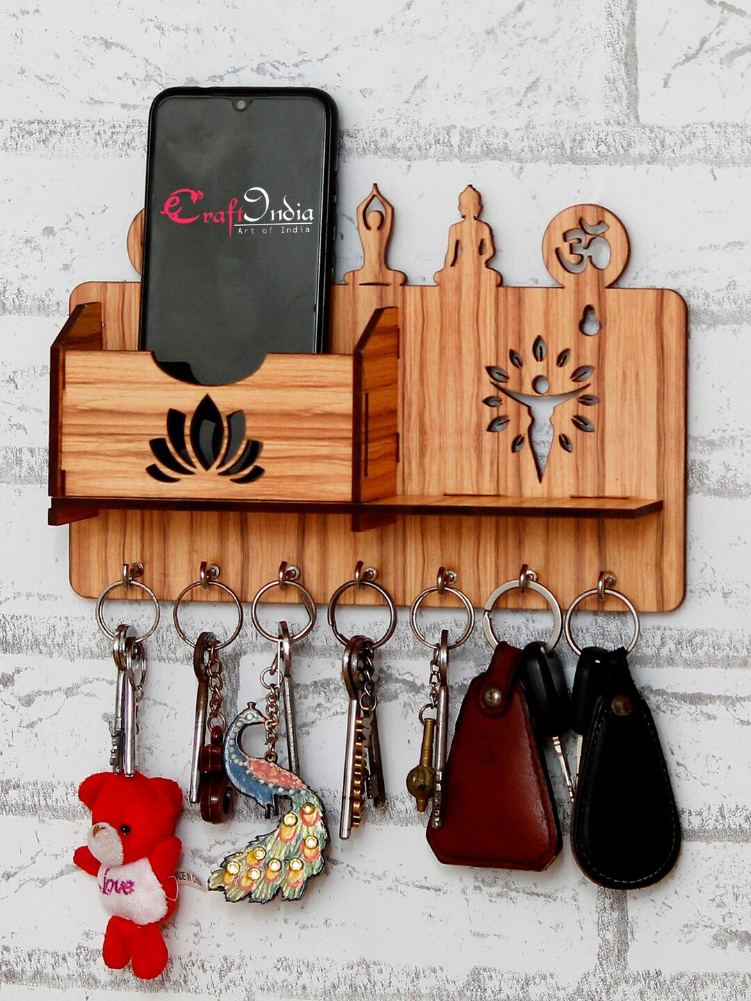 eCraftIndia Brown Wall Shelf with Keyholders