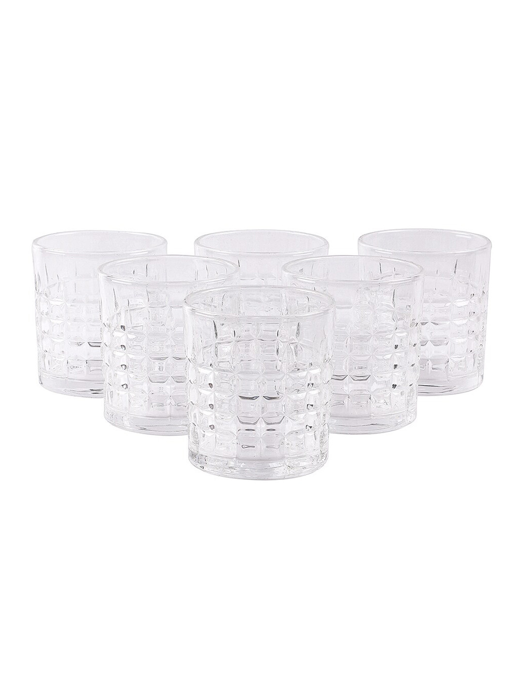 ceradeco Set Of 6 Transparent Textured Bricks Shaped Whisky Glasses