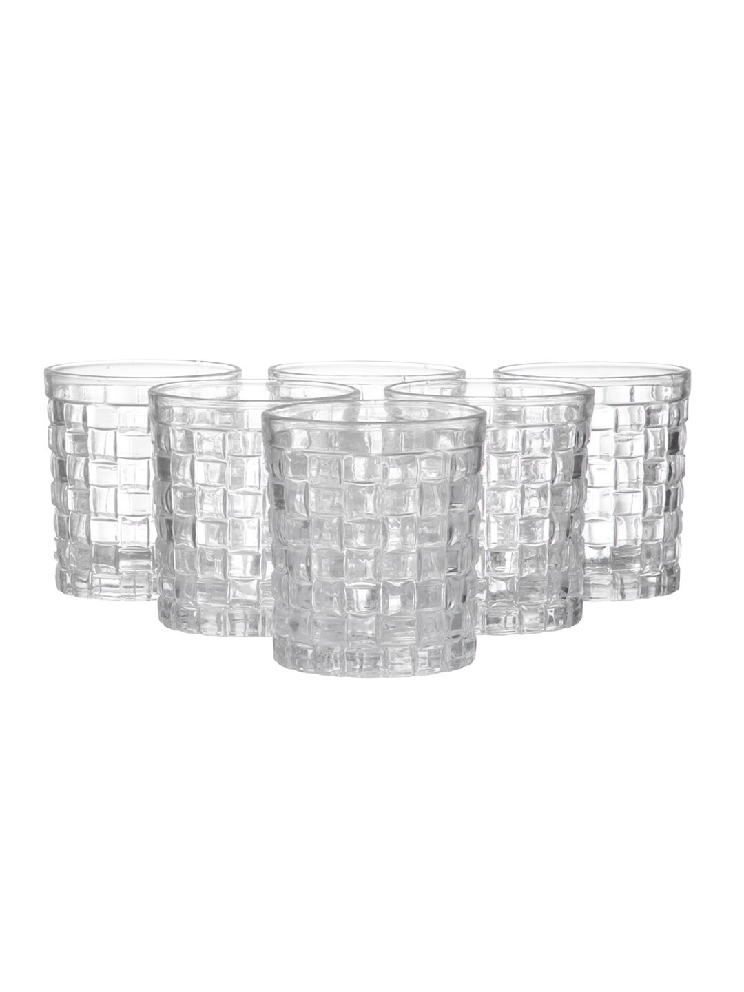 ceradeco Set Of 6 Transparent Textured Bricks Shaped Water Juice Glasses