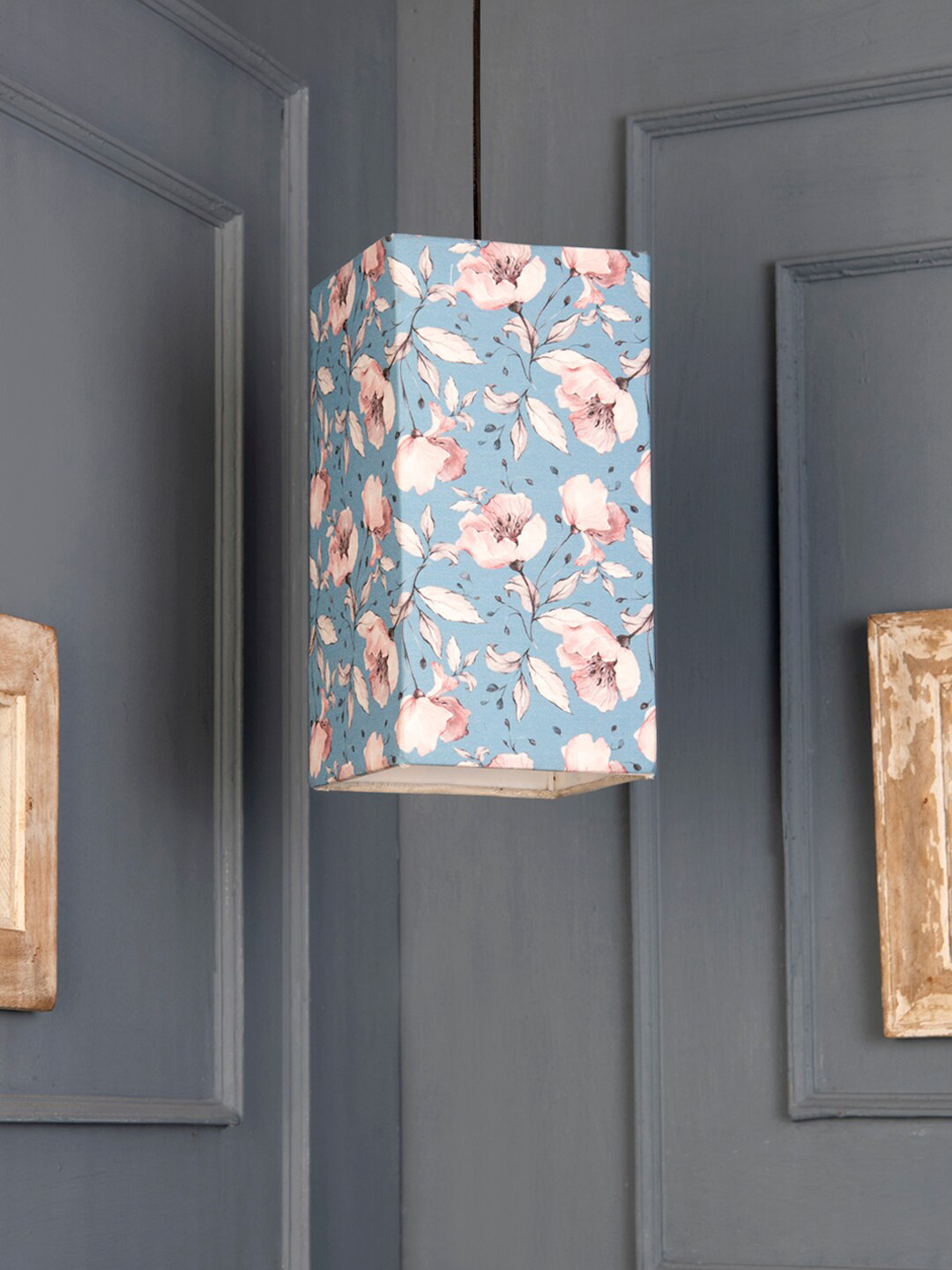 green girgit Turquoise Blue & Pink Floral Printed Hanging Light