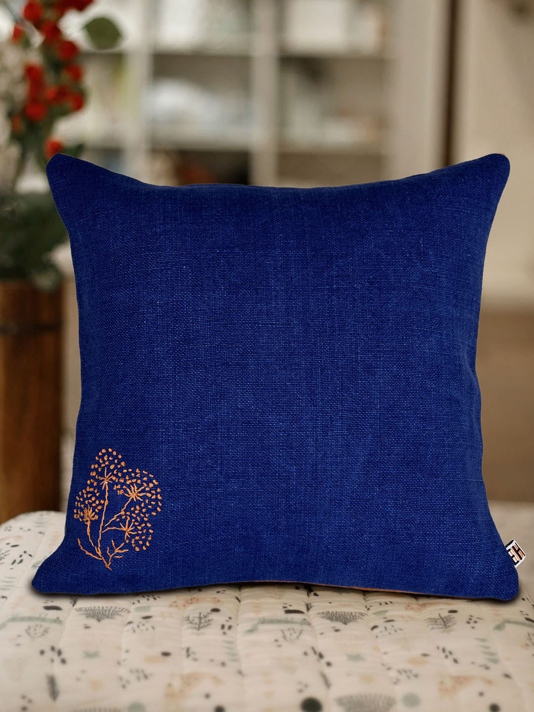 EverHOME Blue Embroidered Hemp Washable Square Cushion Covers - 15.7 x 15.7 In