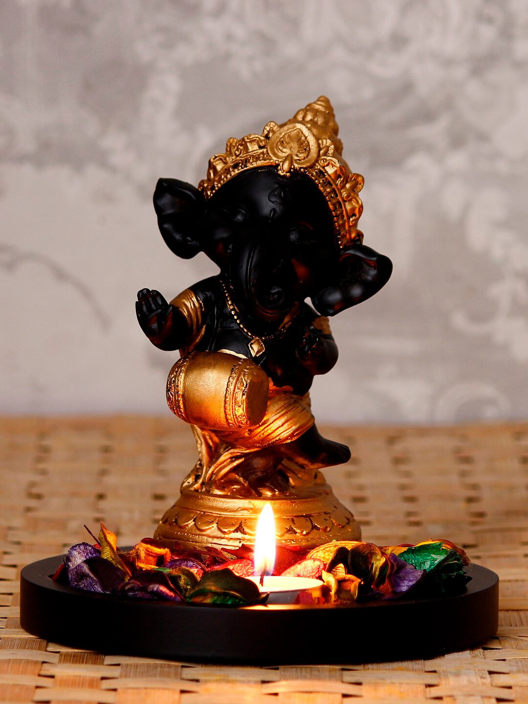 eCraftIndia Lord Ganesha Dancing Avatar Black Wood Natural Prayer Room Medium Showpiece - 6.5 Inches