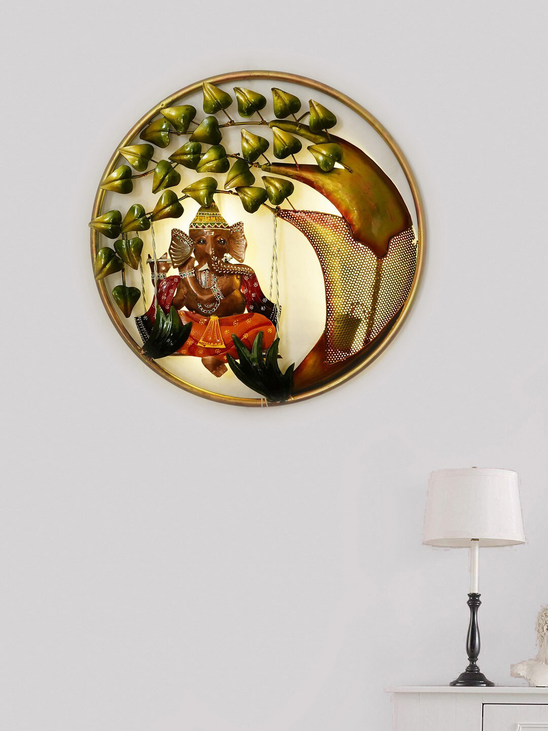 eCraftIndia Lord Ganesha Metal Ethnic Motifs Glossy Hall Spiritual Wall Decor-19.3In