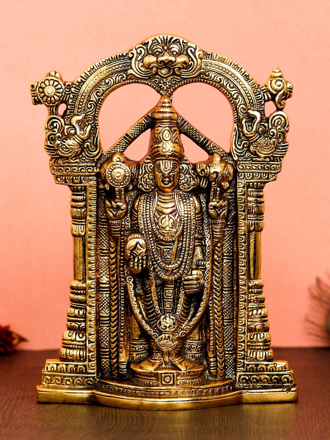 eCraftIndia Lord Balaji Gold Metal Metallic Prayer Room Medium Showpiece - 9.4 Inches