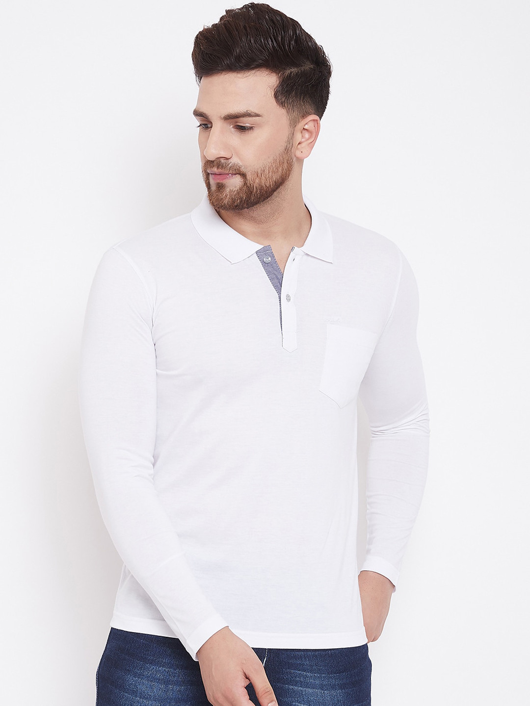 Adobe Men White Solid Polo Collar T-shirt