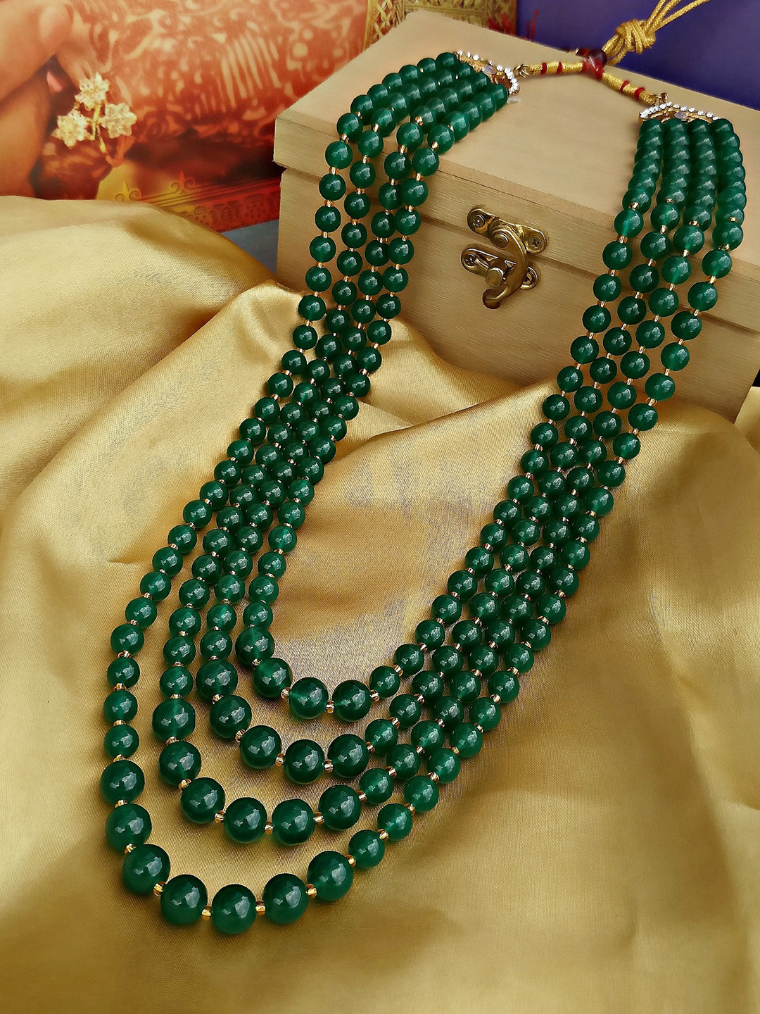 LUCKY JEWELLERY Men Green Alloy Gold-Plated Necklace