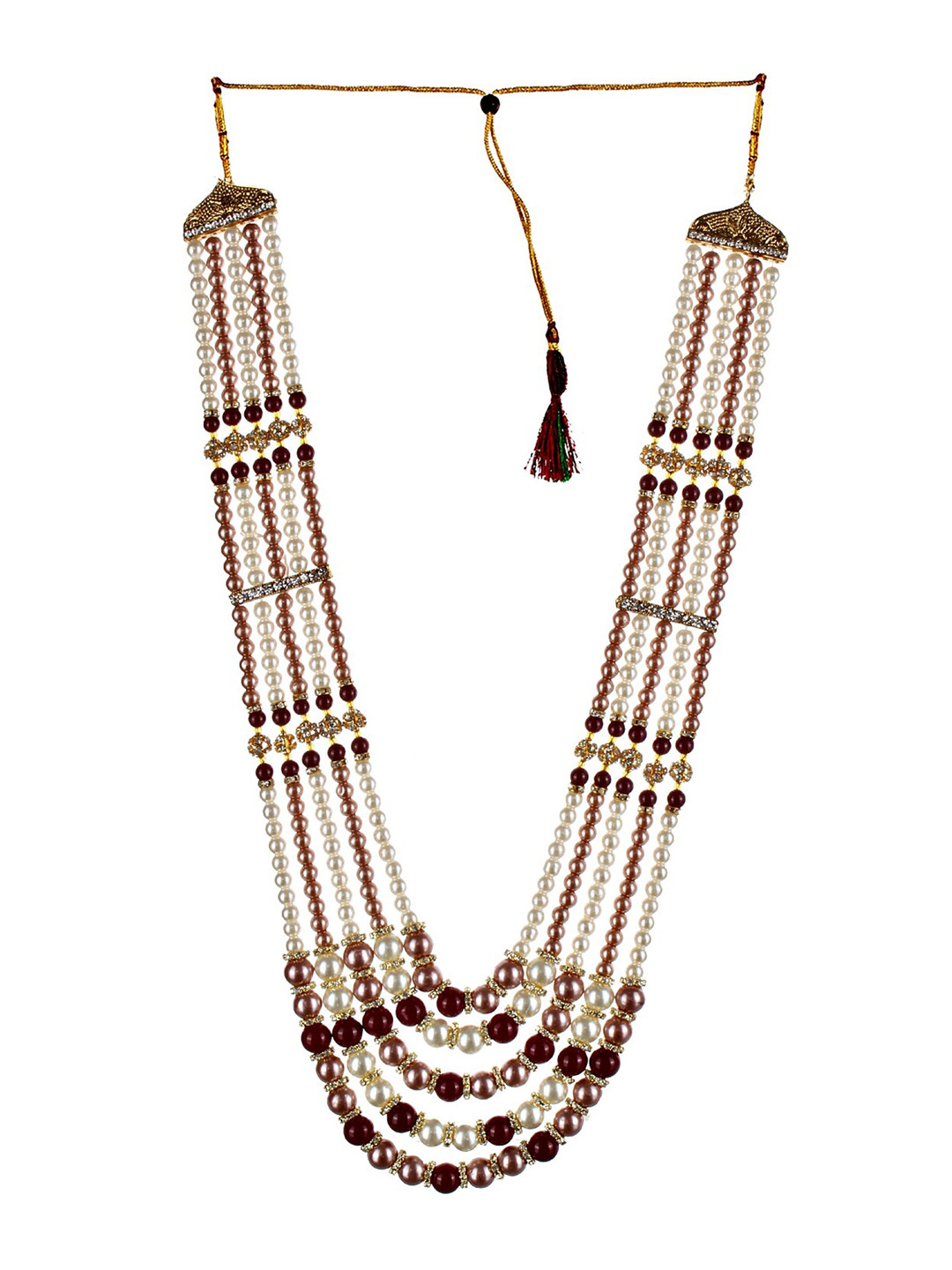 LUCKY JEWELLERY Men Maroon & White Alloy Gold-Plated Layered Necklace