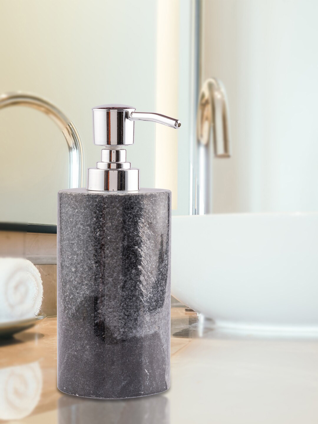 NikkisPride Black & Silver Toned Handmade Marble Liquid Soap Dispenser
