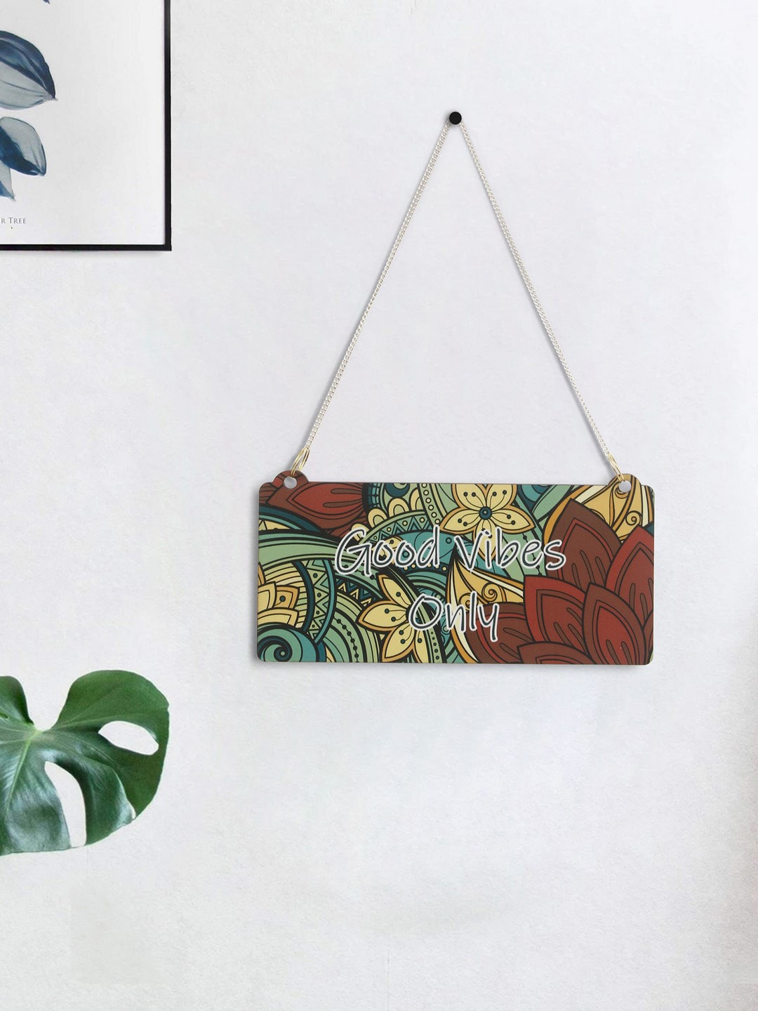 eCraftIndia Good Vibes Only Wood Matte Hanging Hall Wall Hangings-10In