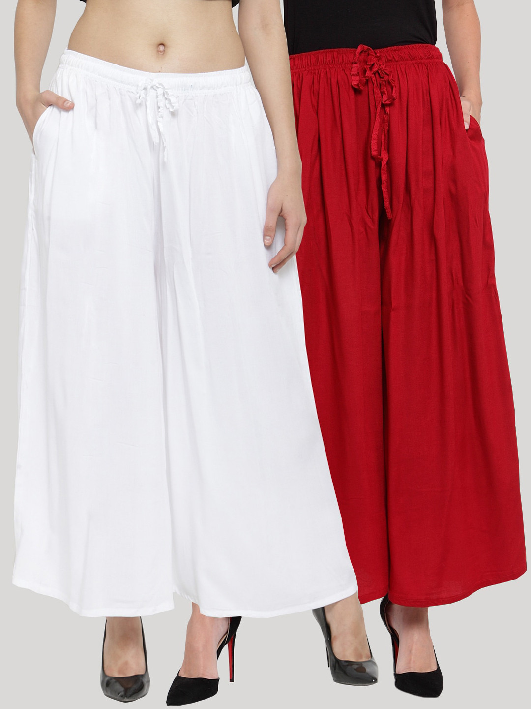 Clora Creation Women Red & White Solid Wide Leg Palazzos