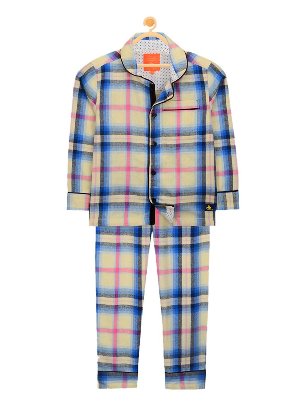 Cherry Crumble Kids Beige & Blue Checked Night Suit