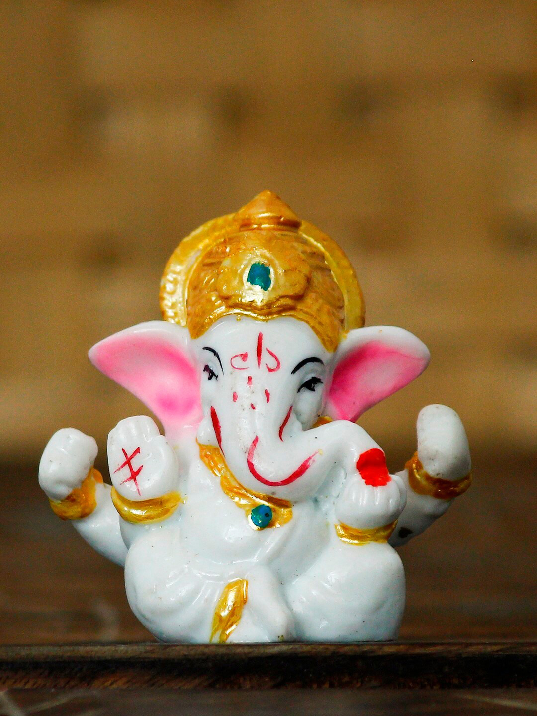eCraftIndia Lord Ganesha with Mukut White Metal Metallic Prayer Room Tiny Showpiece - 2.4 Inches