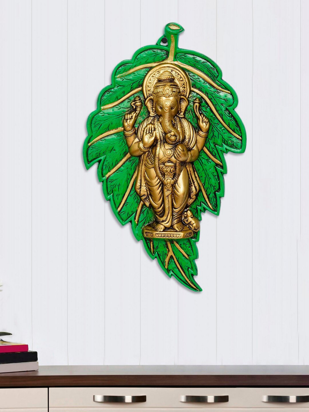 eCraftIndia Chaturbhuj Lord Ganesha Metal Ethnic Motifs Glossy Spiritual Wall Decor-18.9In