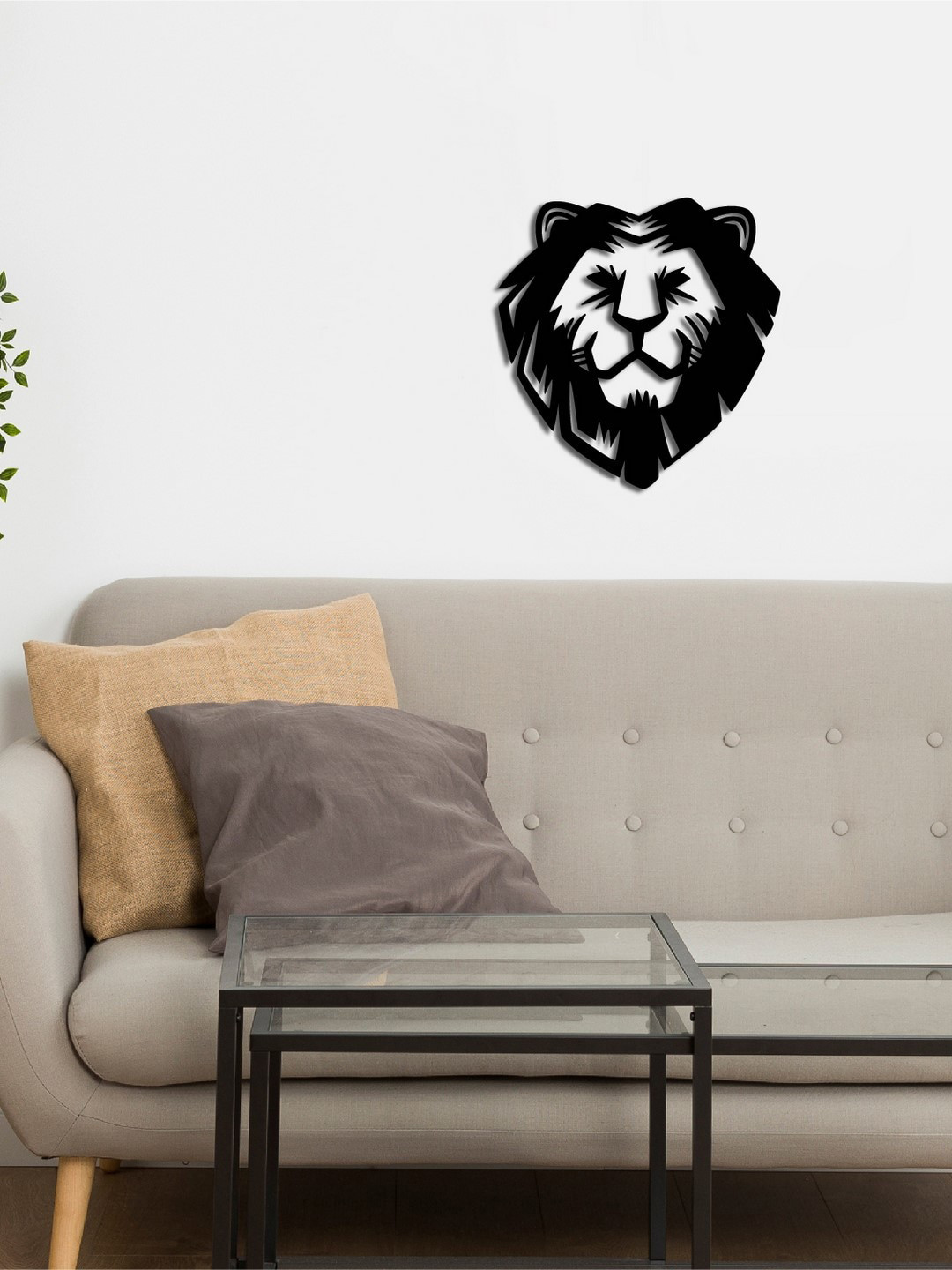 eCraftIndia Lion Face Wood Matte Hanging Hall Signs and Plaques-12In