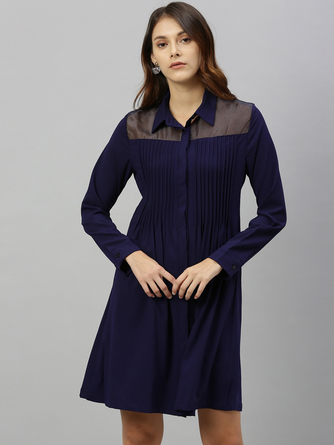 RAREISM Women Navy Blue Solid Shirt Dress