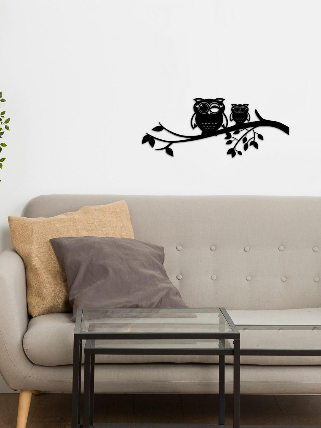 eCraftIndia 2 Owls on a Tree Branch Wood Matte Hanging Hall Signs and Plaques-12In