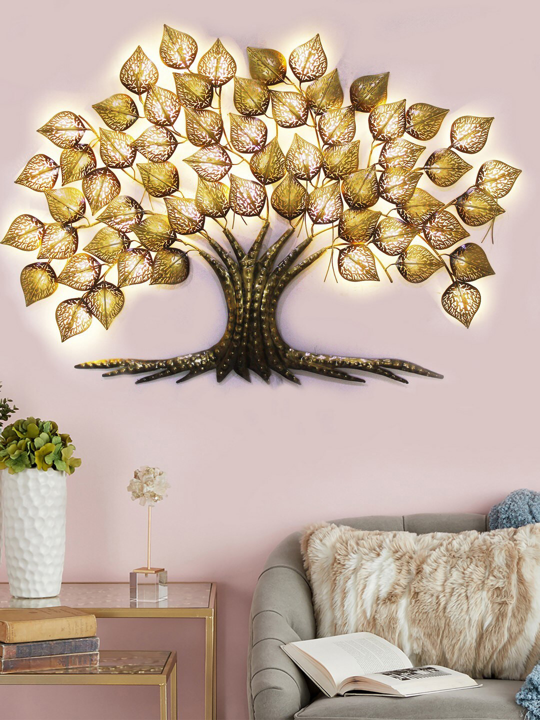 eCraftIndia Beautiful Leaves Tree Metal Matte Hanging Hall Wall Hangings-55.1In