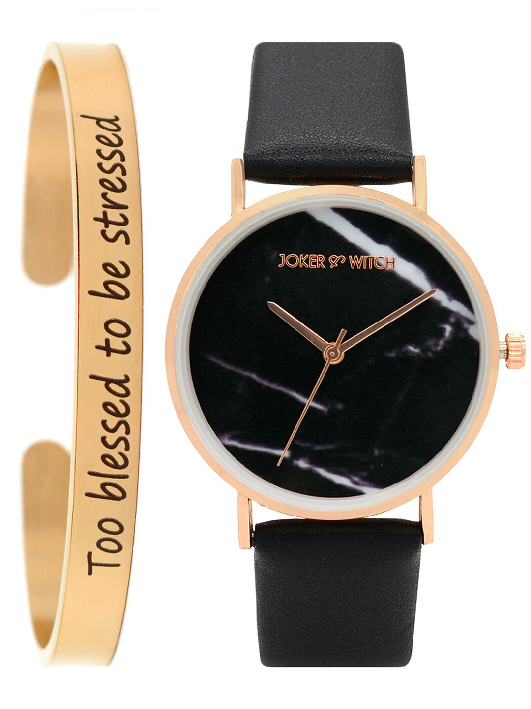 Joker & Witch Women Black & Rose Gold Watch & Bracelet Stack JWBS205