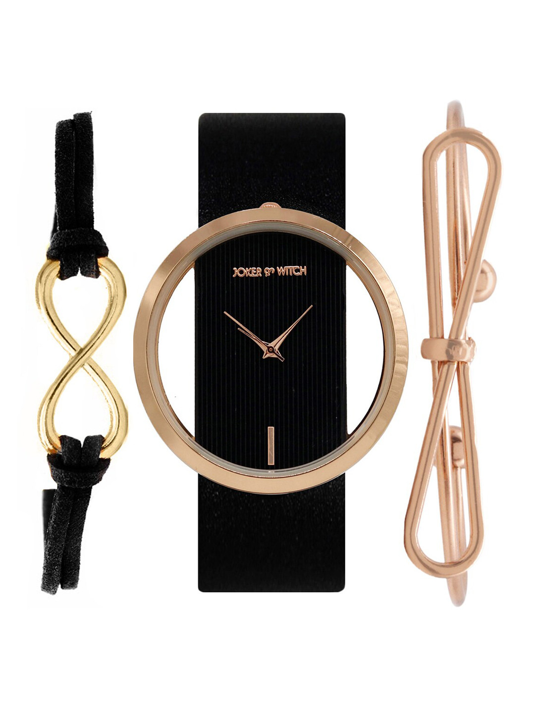Joker & Witch Women Black & Rose Gold-Toned Noir Watch With Bracelet