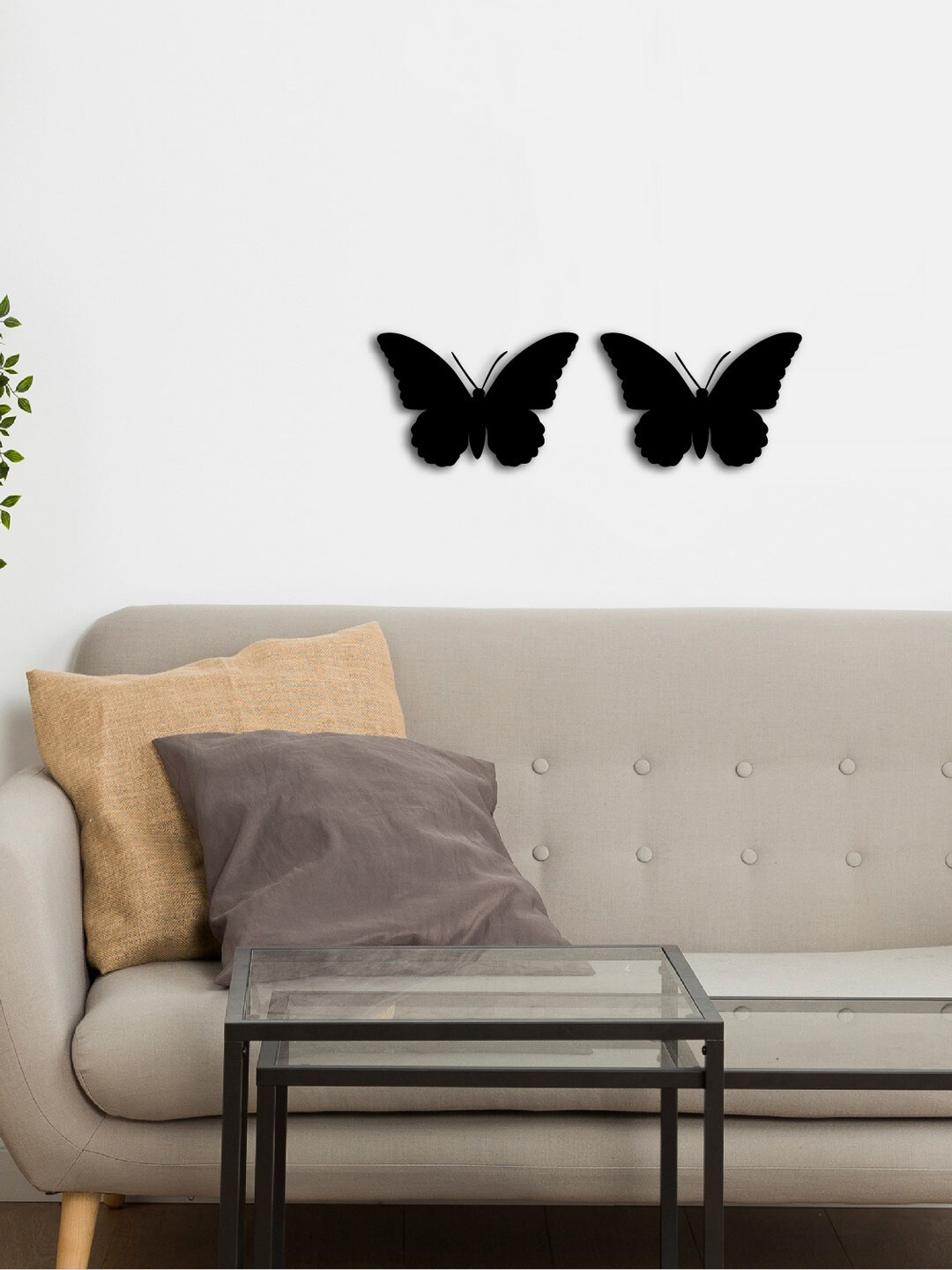 eCraftIndia Butterflies Wood Matte Hanging Hall 2Pcs Signs and Plaques-4In