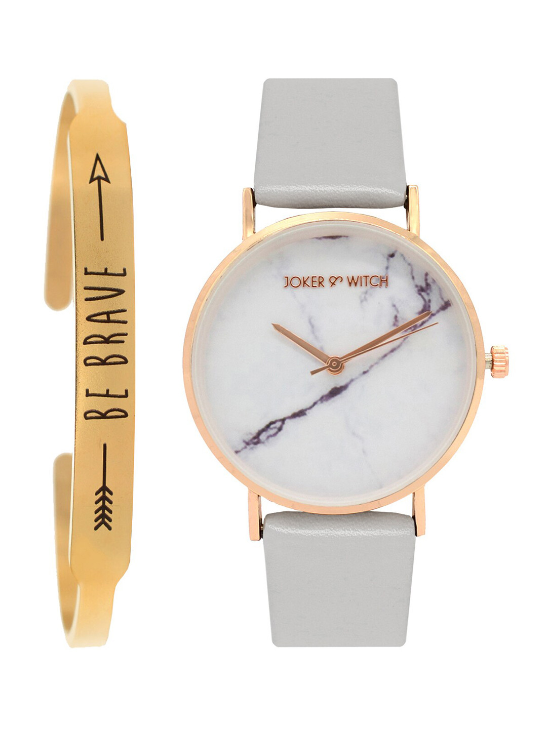 JOKER & WITCH Women Grey and Rosegold Watch Bracelet Gift Set