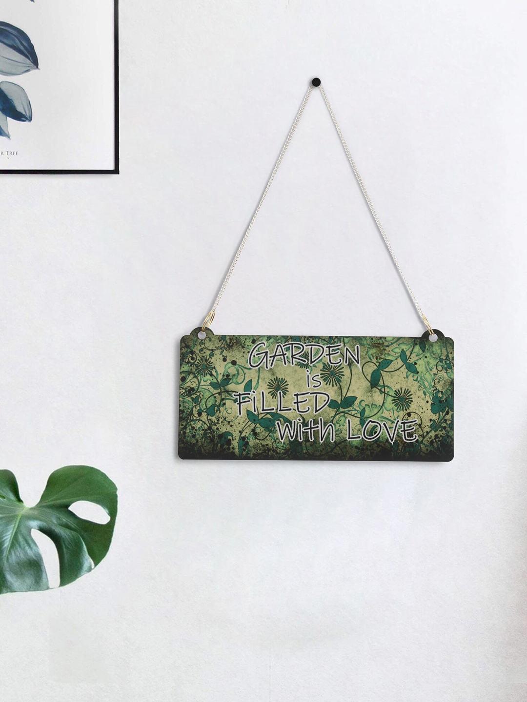 eCraftIndia Green Wooden Floral Look Wall Hanging with Chain