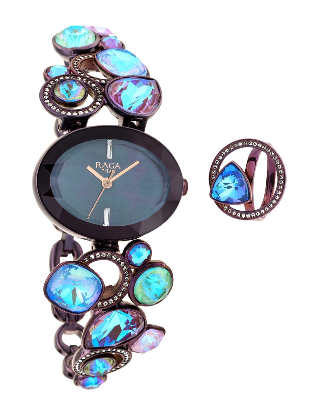 Titan Women Blue Analogue Watch & Ring 95126QM01F