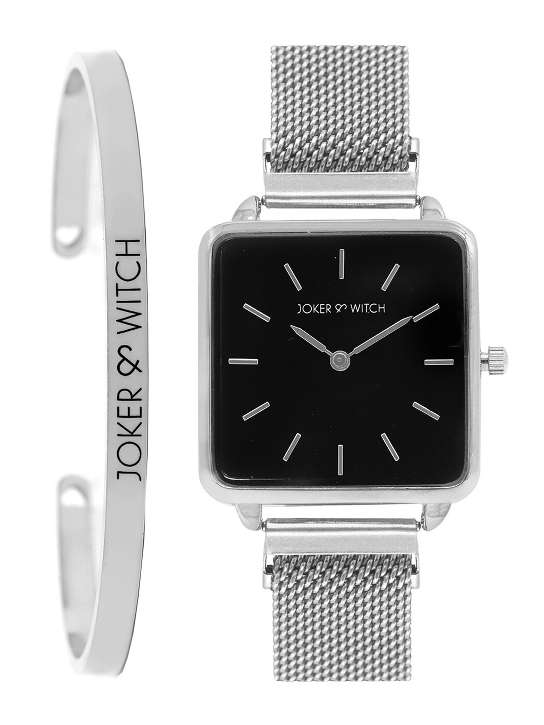 Joker & Witch Women Black & Silver-Toned Heaven Watch With Bracelet