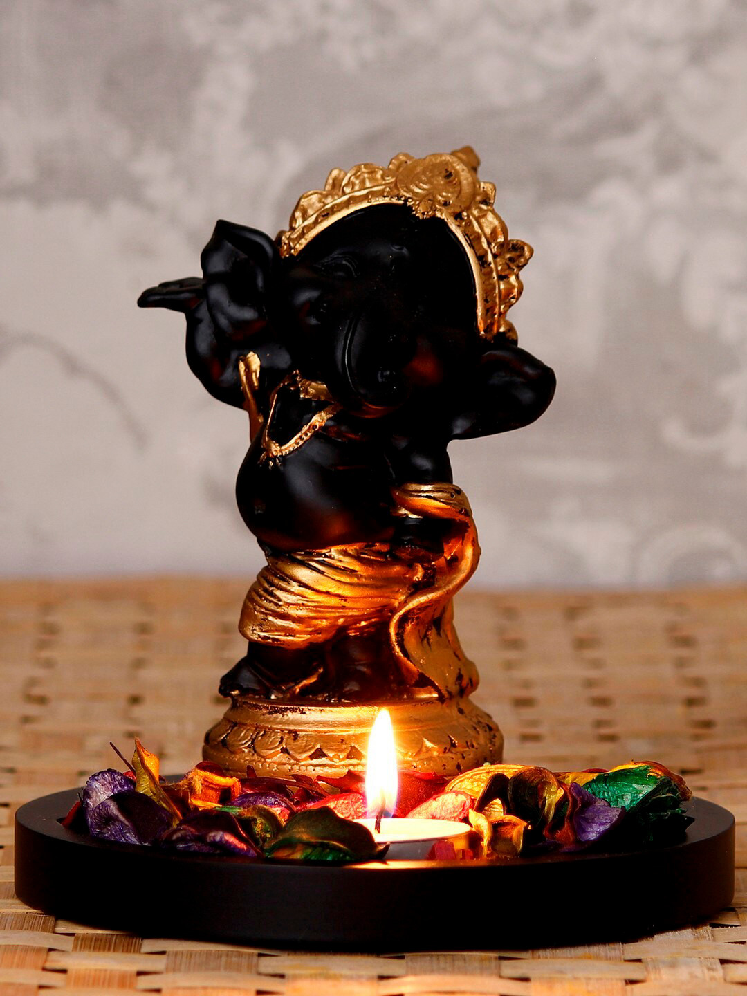 eCraftIndia Lord Ganesha Dancing Avatar Black Wood Natural Prayer Room Small Showpiece - 6.1 Inches