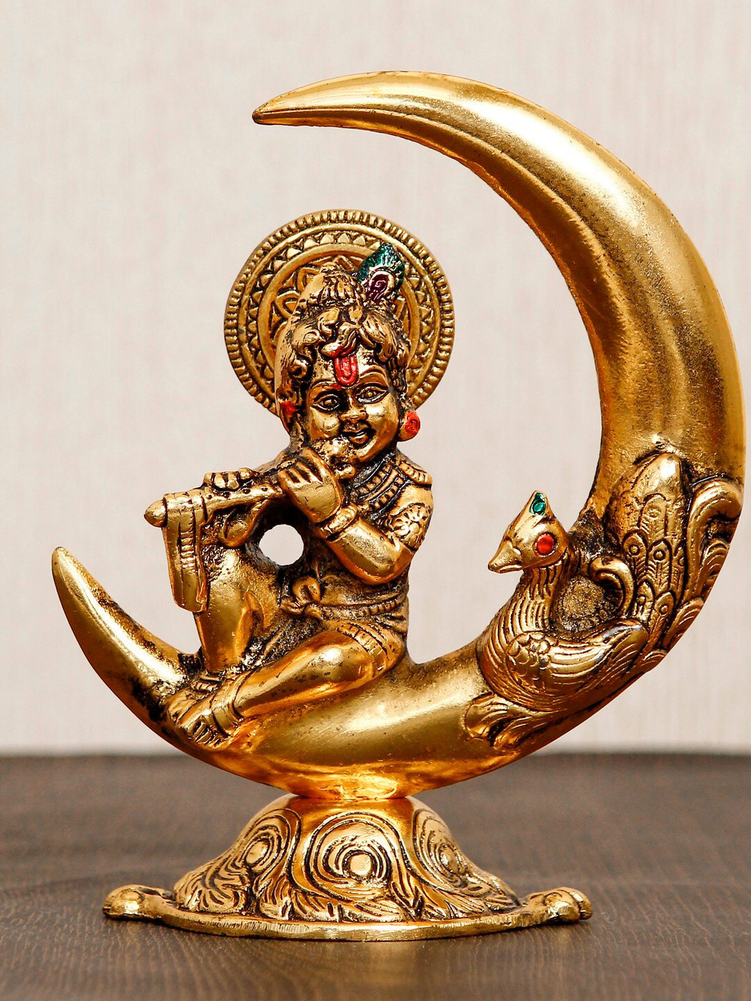 eCraftIndia Lord Krishna Gold Metal Metallic Prayer Room Tiny Showpiece - 2.8 Inches
