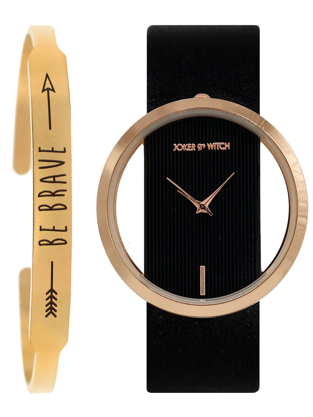 Joker & Witch Women Black & Rose Gold-Toned Aurora Watch With Bracelet