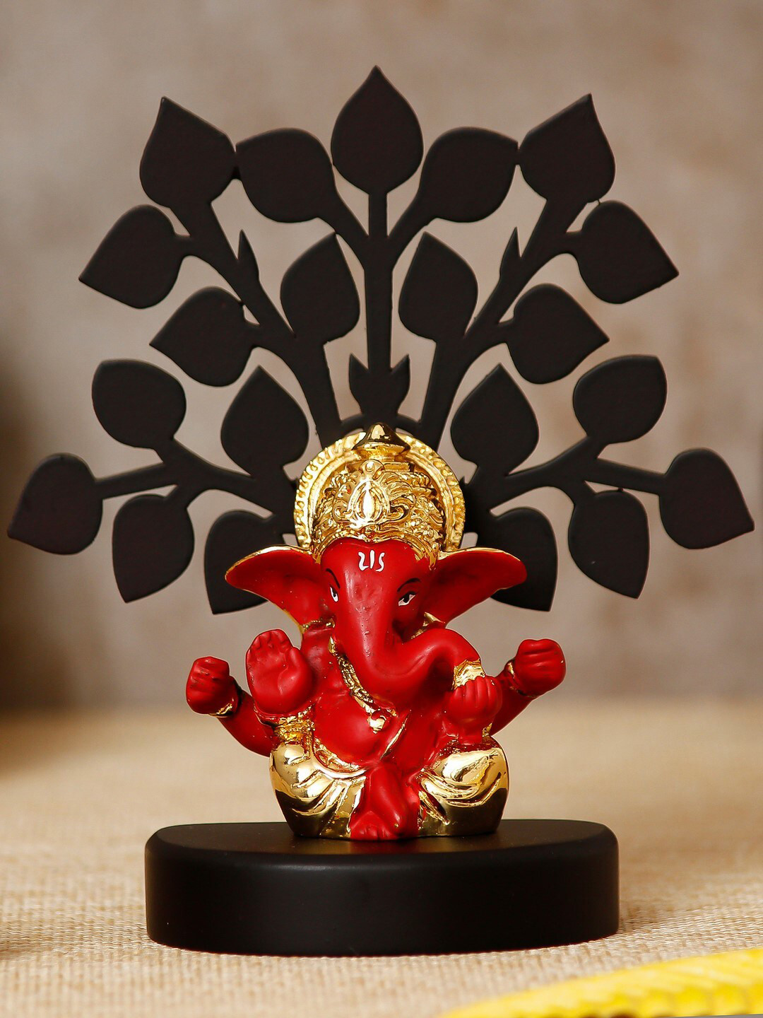 eCraftIndia Ganesha with Tree Red Wood Natural Prayer Room Medium Showpiece - 5.1 Inches