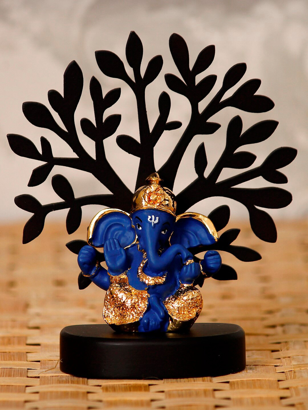 eCraftIndia Dhoti Ganesha with Tree Gold Wood Natural Prayer Room Small Showpiece - 5.1 Inches