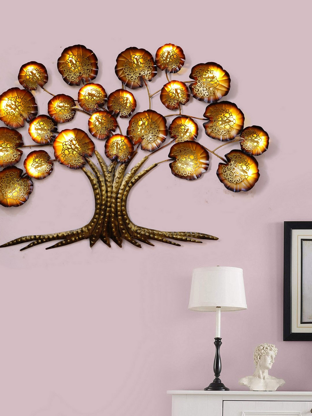 eCraftIndia Beautiful Leaves Tree Metal Glossy Hanging Hall Wall Hangings-34.3In