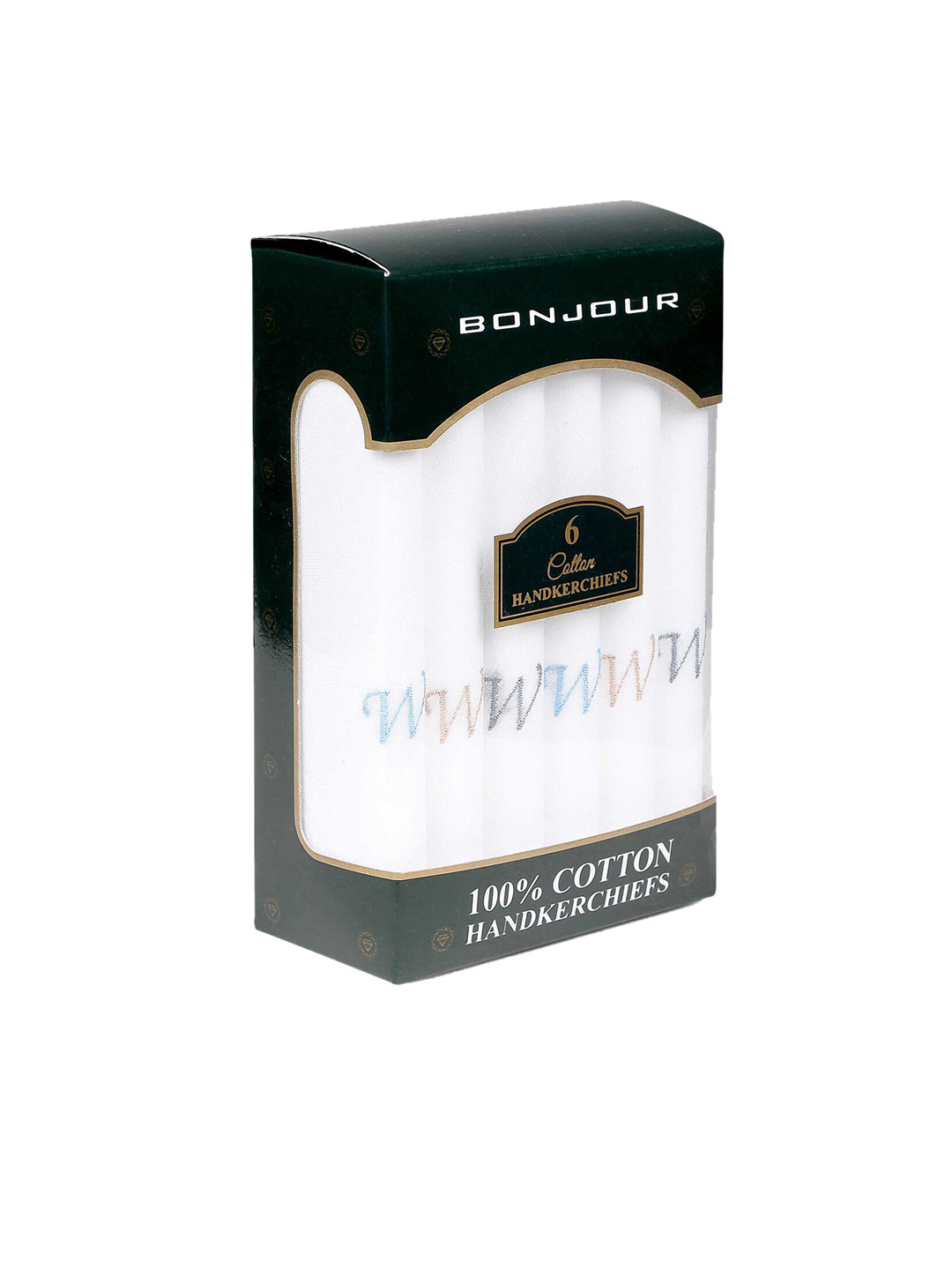 Bonjour Men White Pack of 6 Handkerchief with Initials