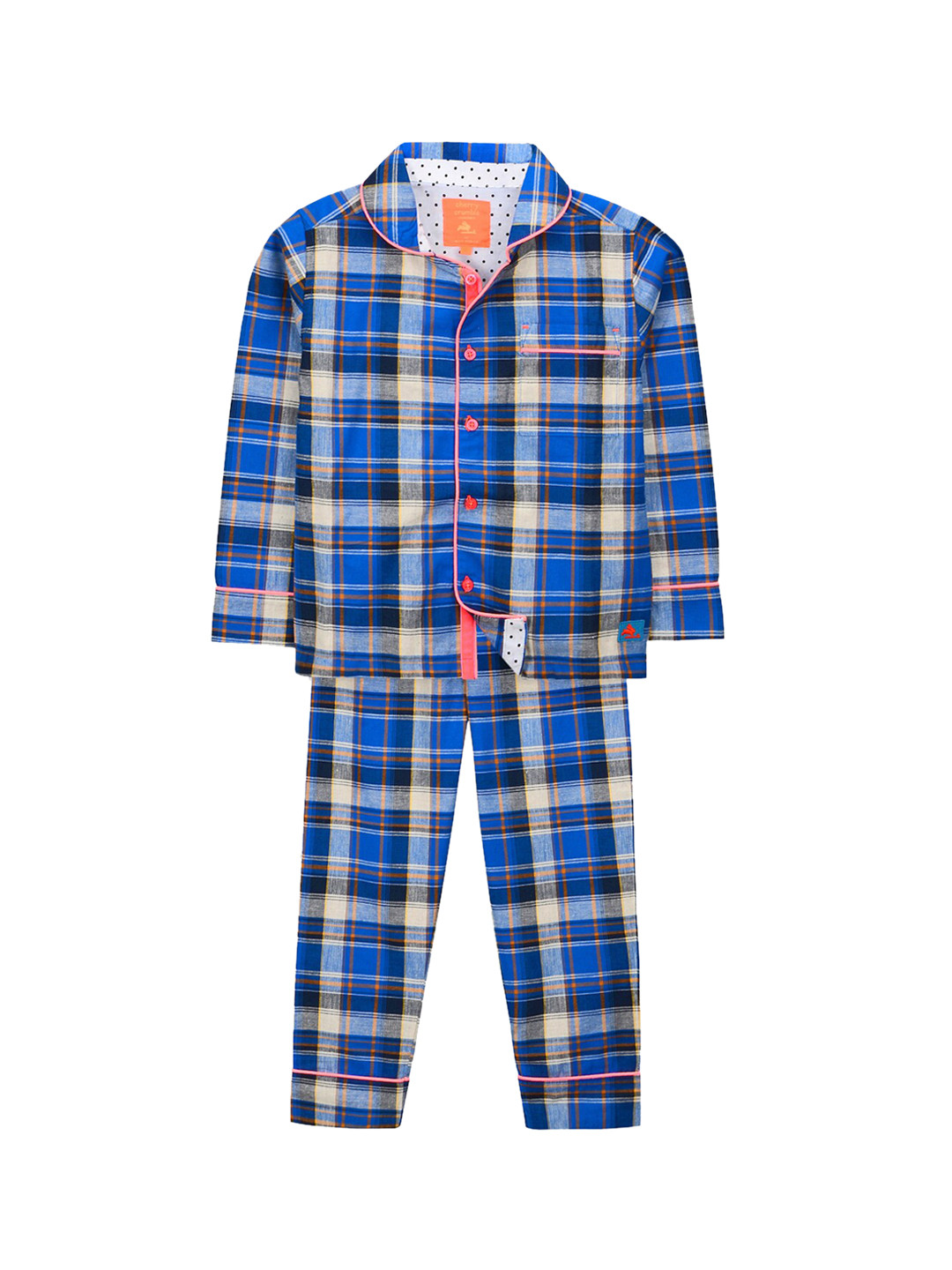 Cherry Crumble Unisex Kids Blue Checkered Night Suit