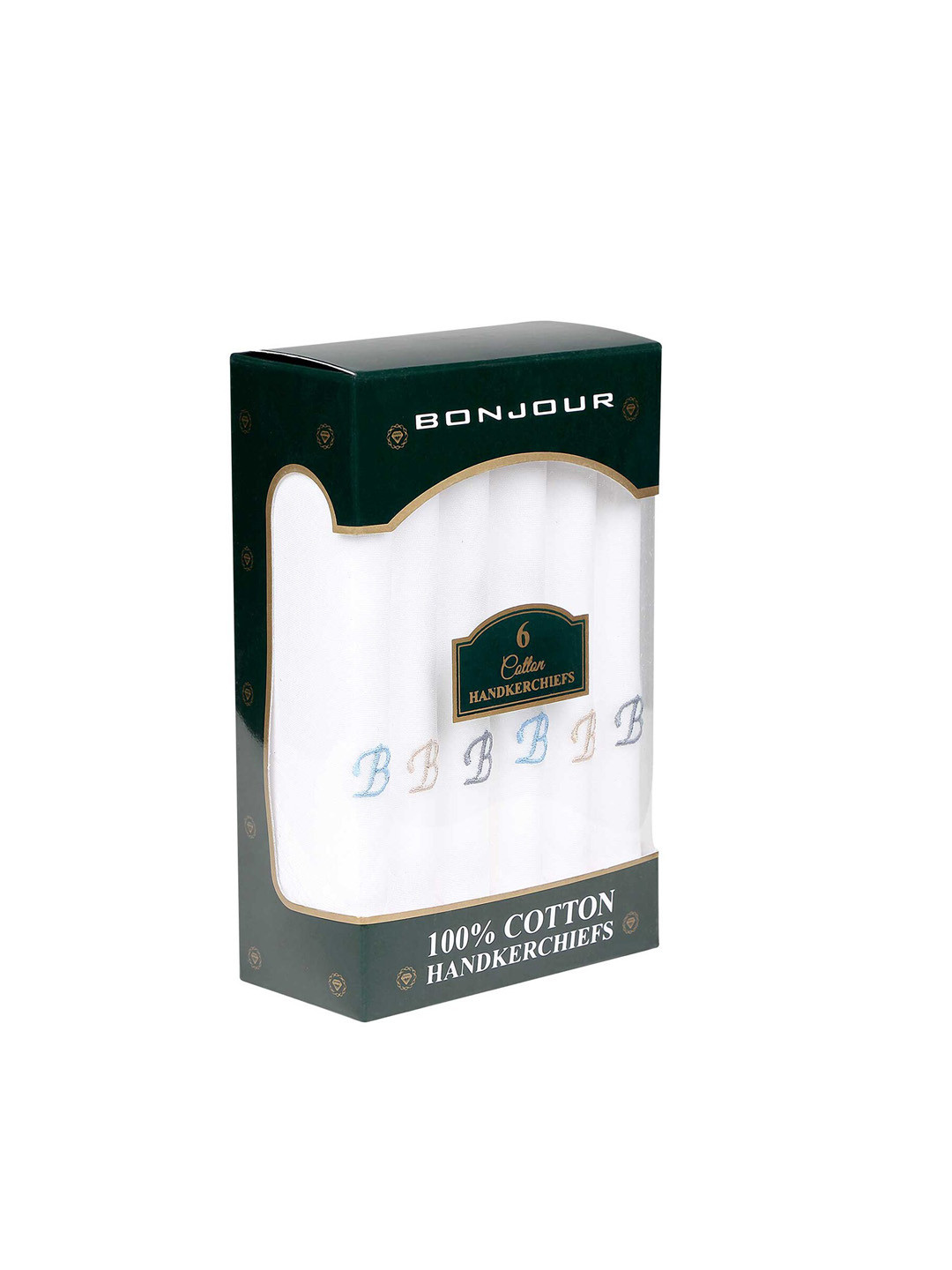 Bonjour Men Set Of 6 White Solid Handkerchiefs With B Initials