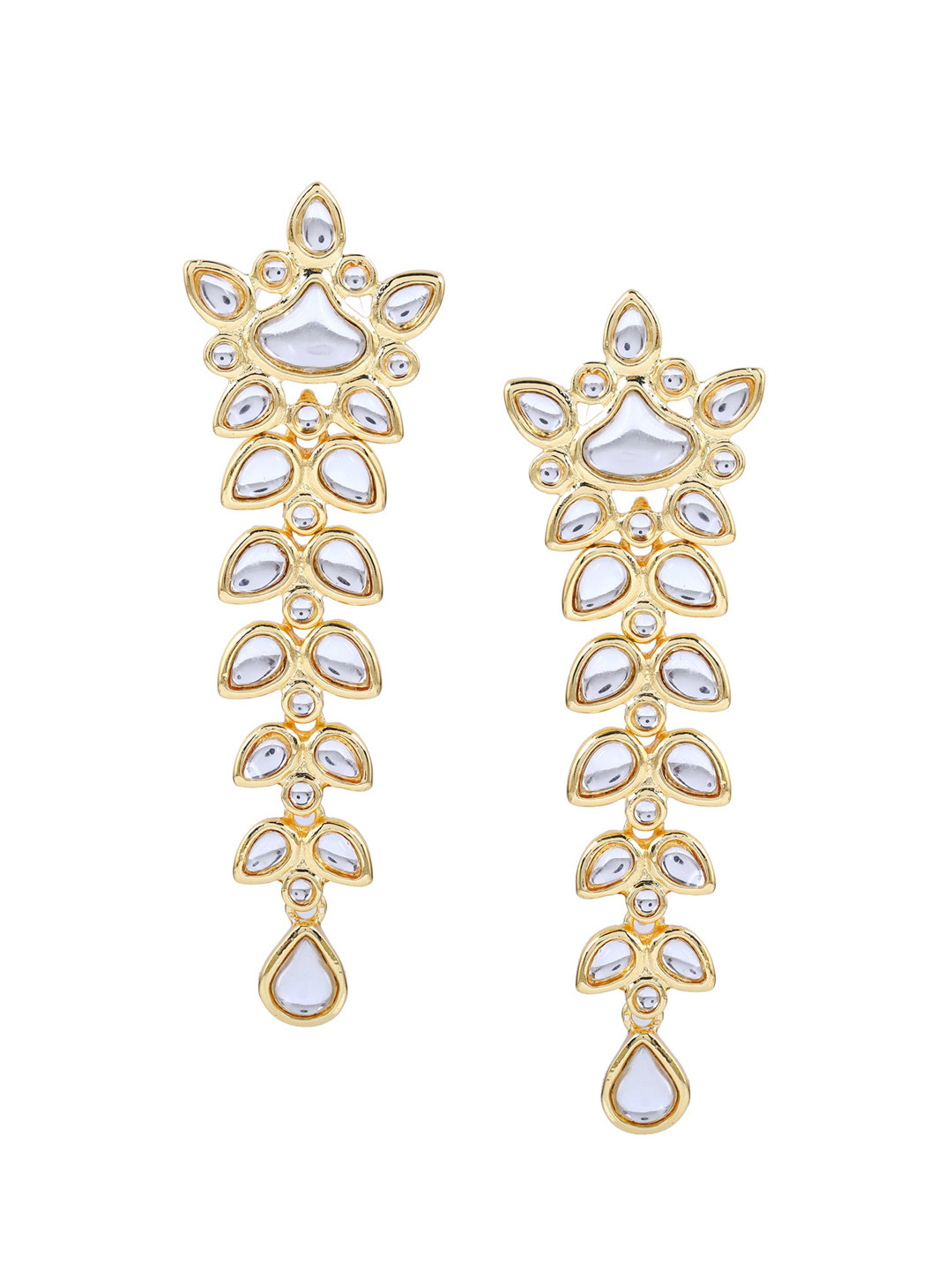 Estele White & Gold-Toned Teardrop Shaped Kundan Drop Earrings