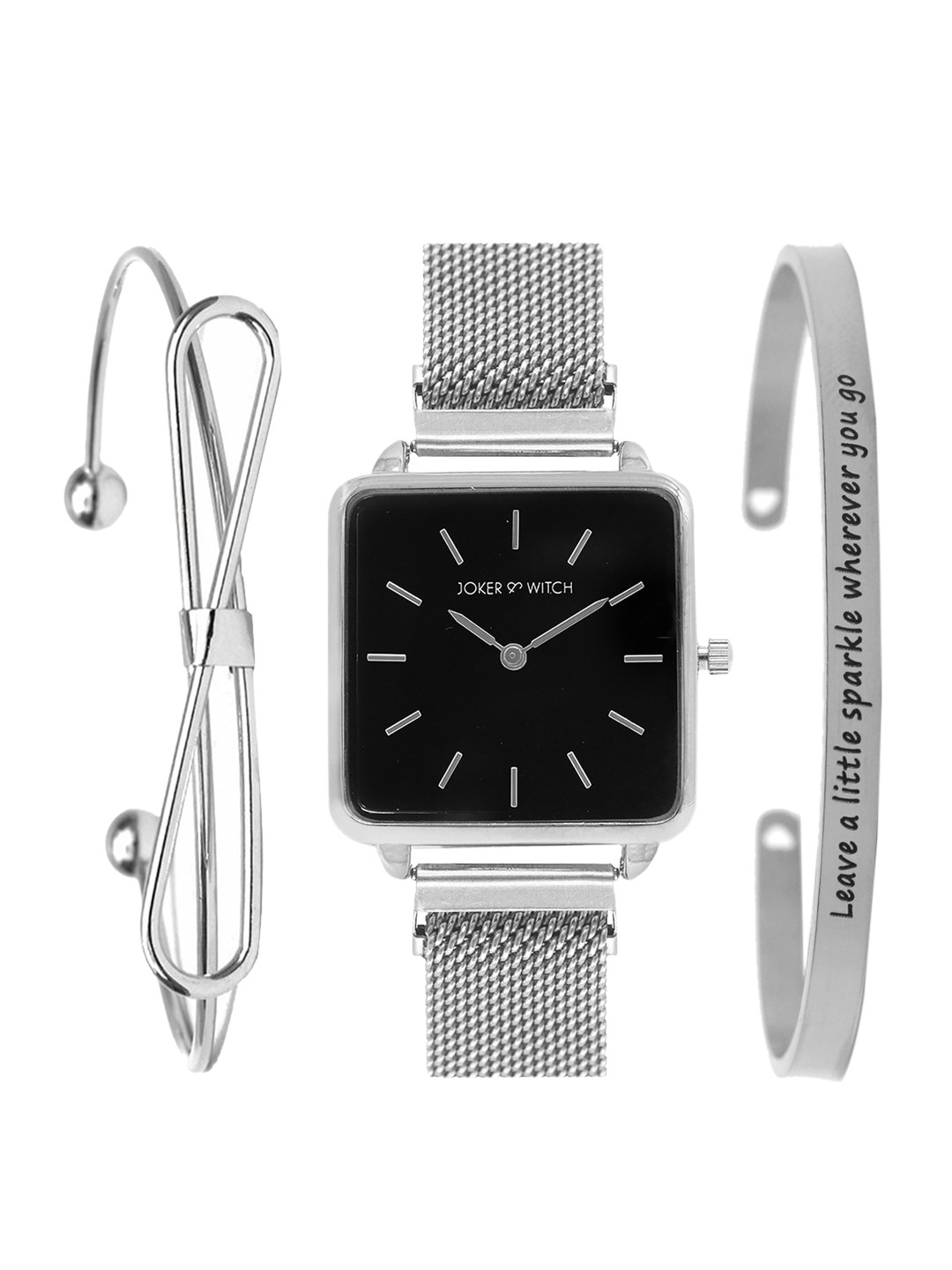 JOKER & WITCH Women Black & Silver-Toned Dulce Watch Gift Set