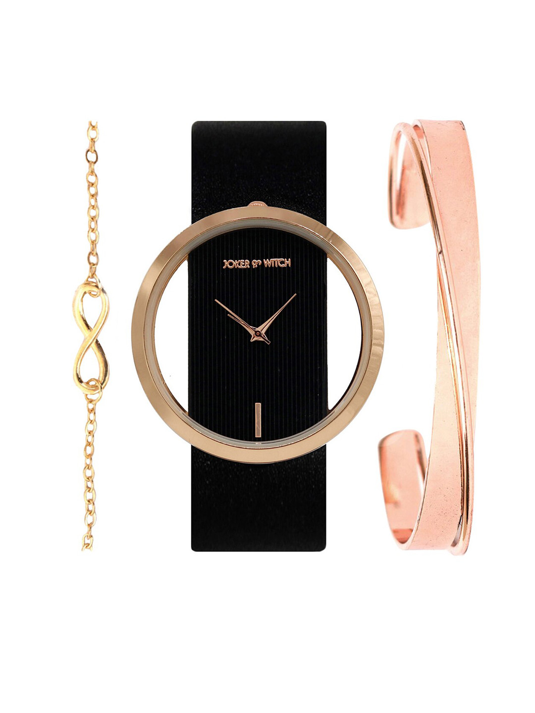 Joker & Witch Women Black & Rose Gold Watch & Bracelet Stack JWBS215