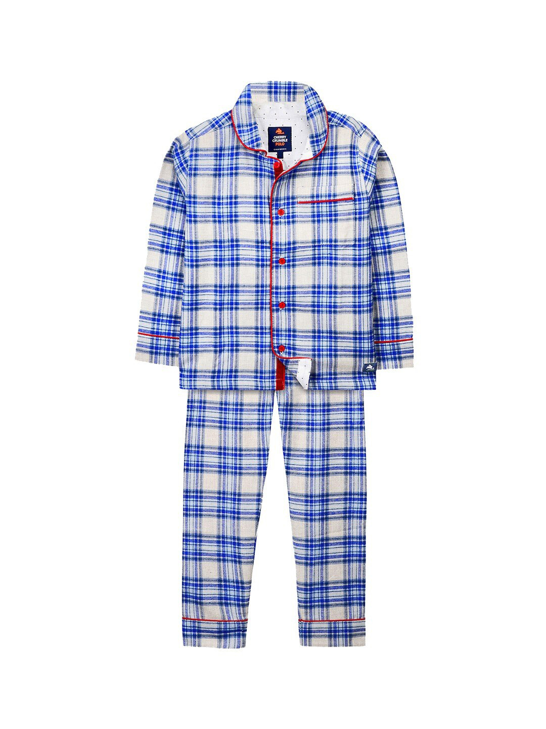 Cherry Crumble Kids Blue & Grey Checkered Night Suit