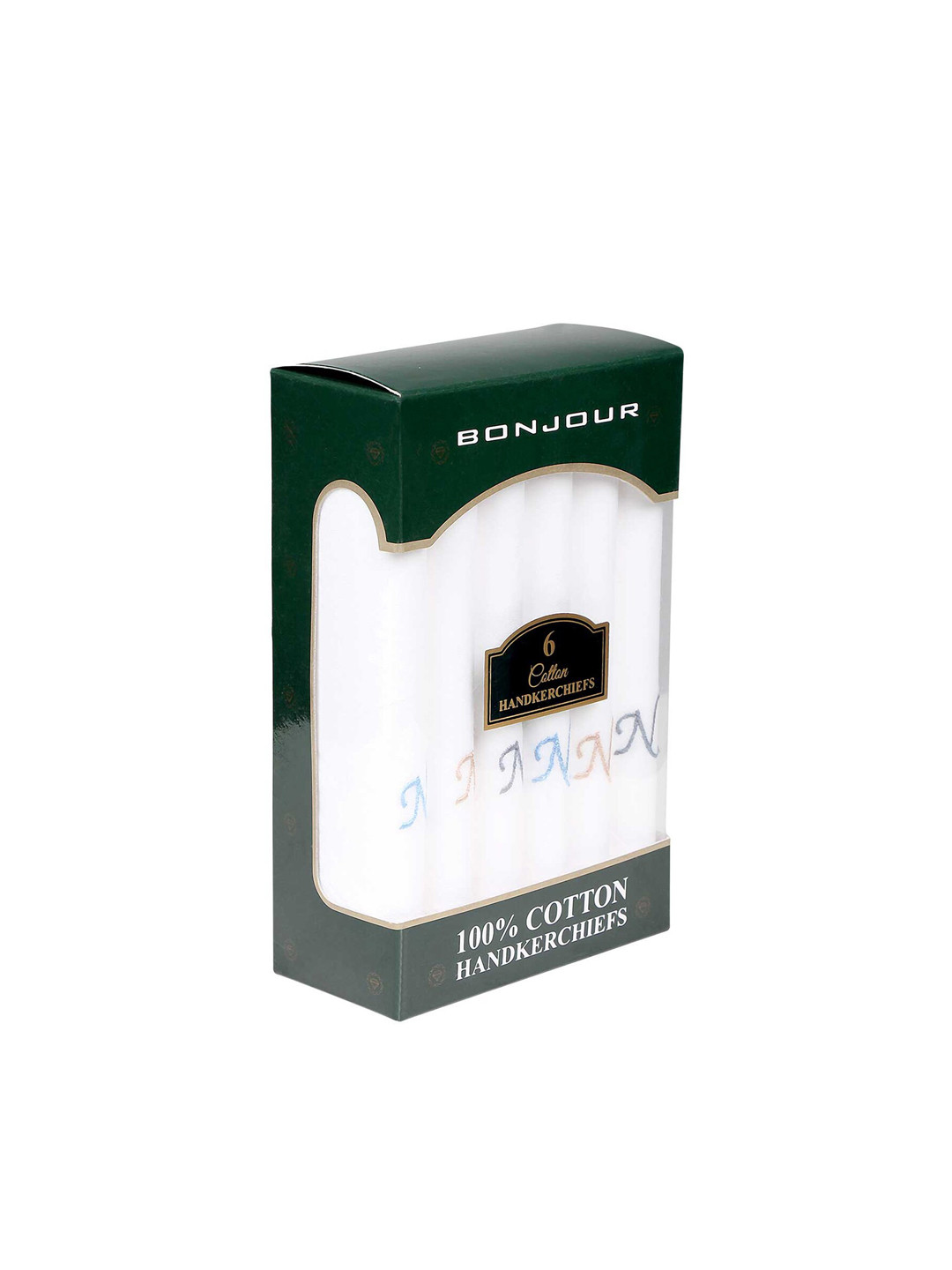 Bonjour Men Pack Of 6 White Solid With Initial N Handkerchief Gift Set