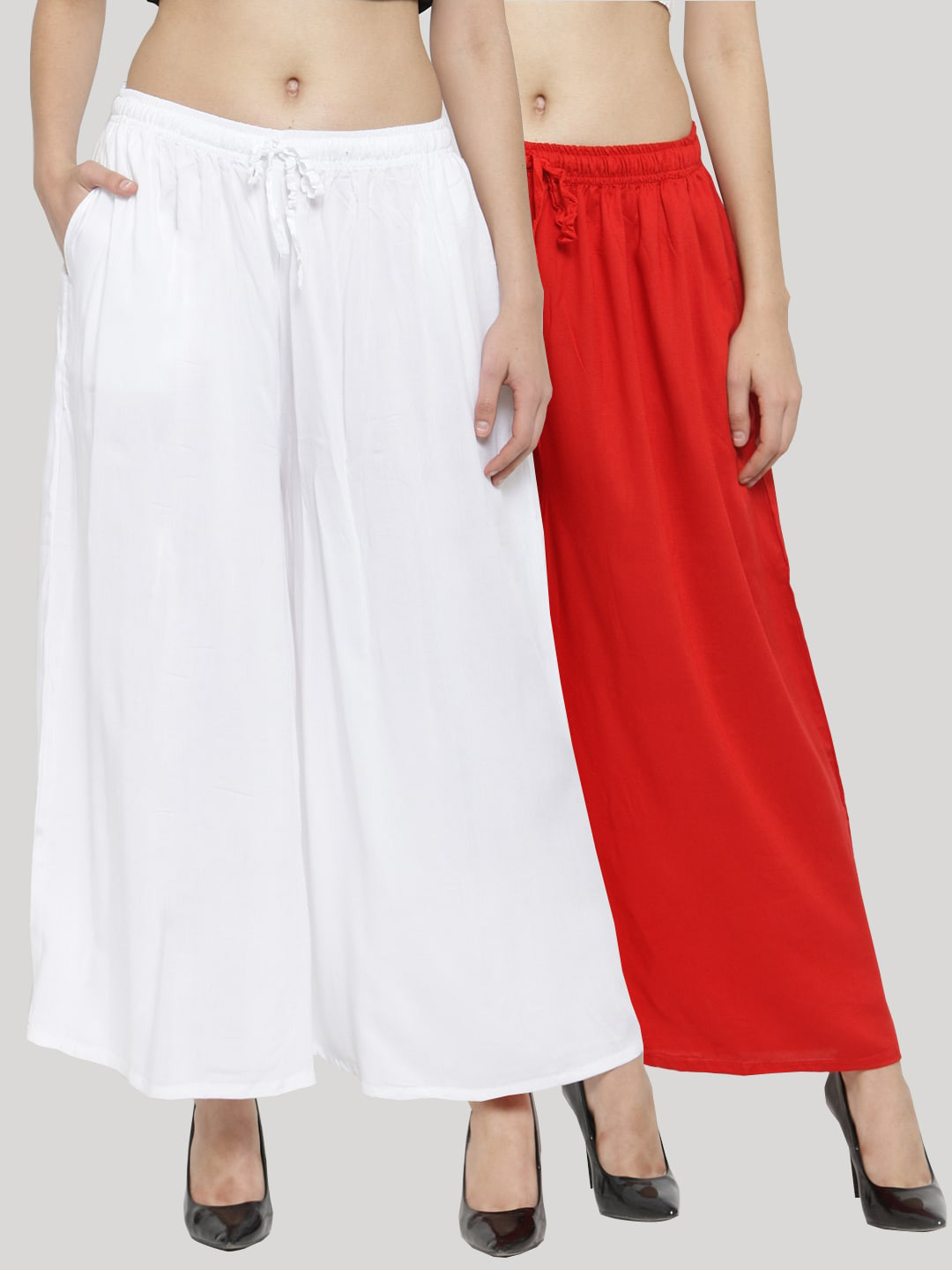 Clora Creation Women Pack Of 2 Red & White Solid Wide Leg Palazzos