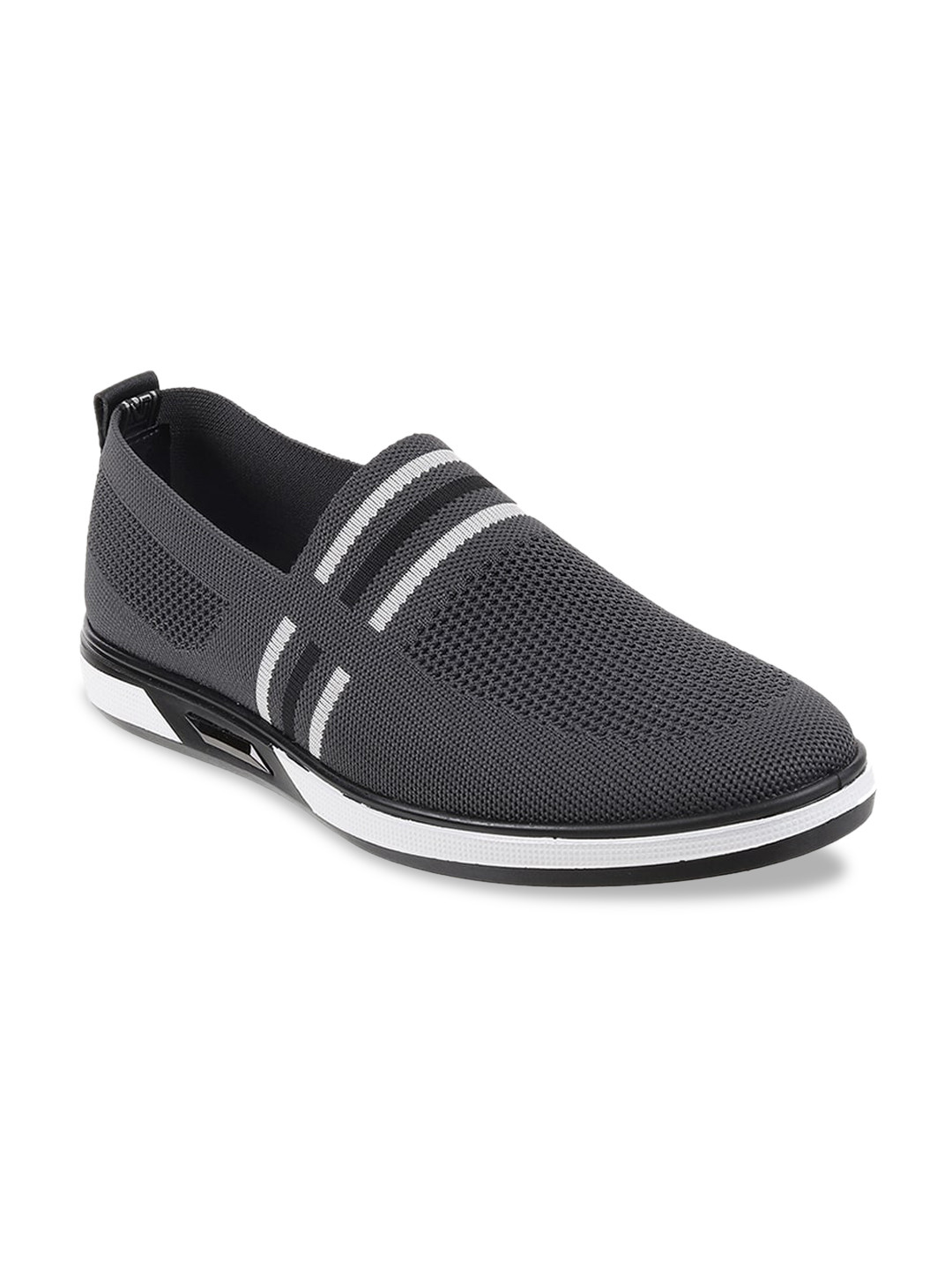 Mochi Men Charcoal Grey Slip-On Woven Design Sneakers
