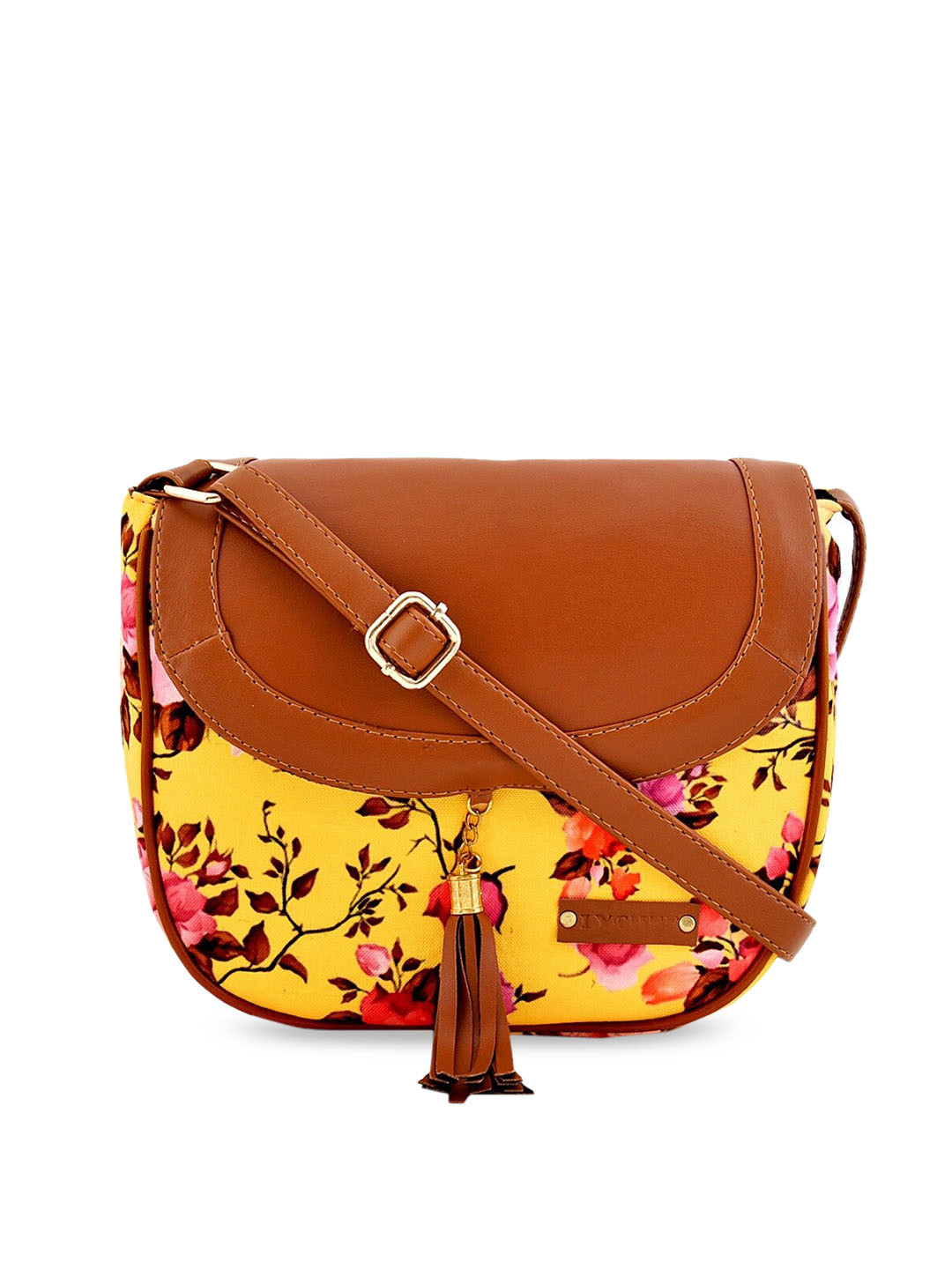 Lychee bags Yellow & Brown Textured Handheld Bag